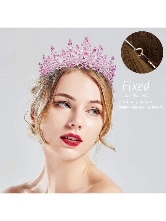 Women\'s Pink Crystal Queen Crown Tiara Wedding Princess Prom Headpiece